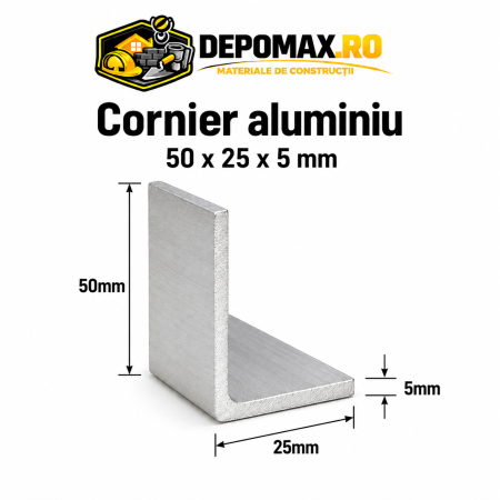 Cornier aluminiu 50 x 25 x 5 mm, 6 metri (EN AW-6060)